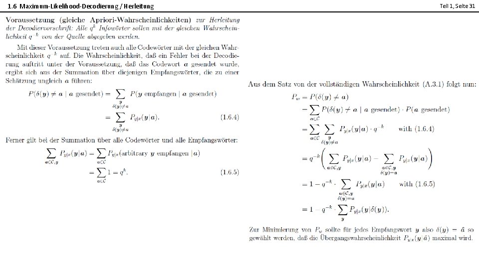 1. 6 Maximum-Likelihood-Decodierung / Herleitung Teil 1, Seite 31 