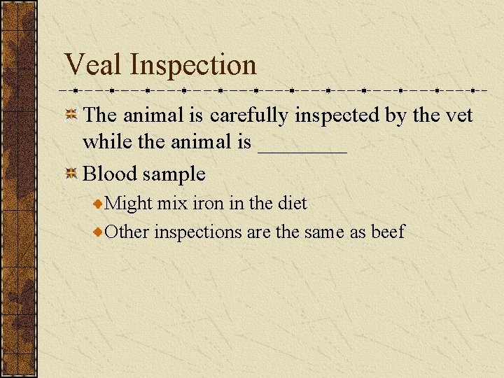 Veal Inspection The animal is carefully inspected by the vet while the animal is