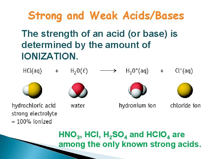 Strong and Weak Acids/Bases The strength of an acid (or base) is determined by