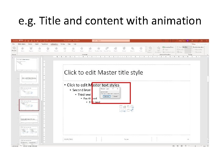 e. g. Title and content with animation e. g. Title and content with animation