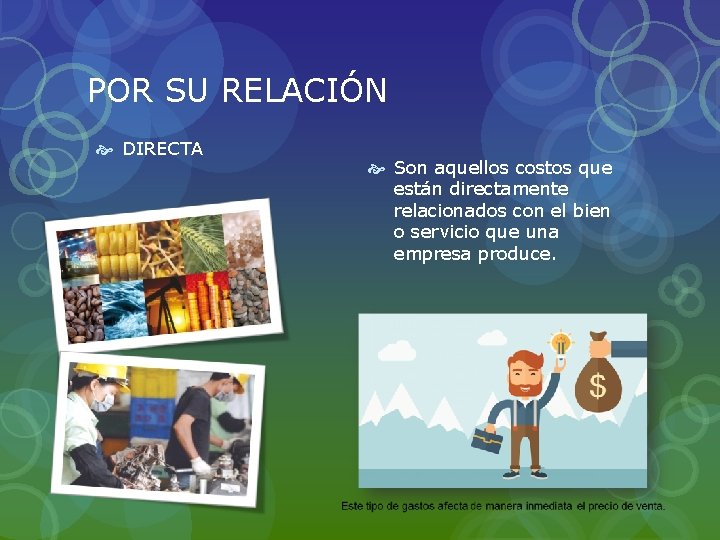POR SU RELACIÓN DIRECTA Son aquellos costos que están directamente relacionados con el bien