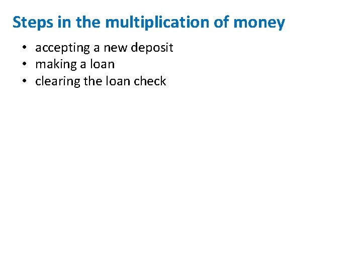 Steps in the multiplication of money • accepting a new deposit • making a