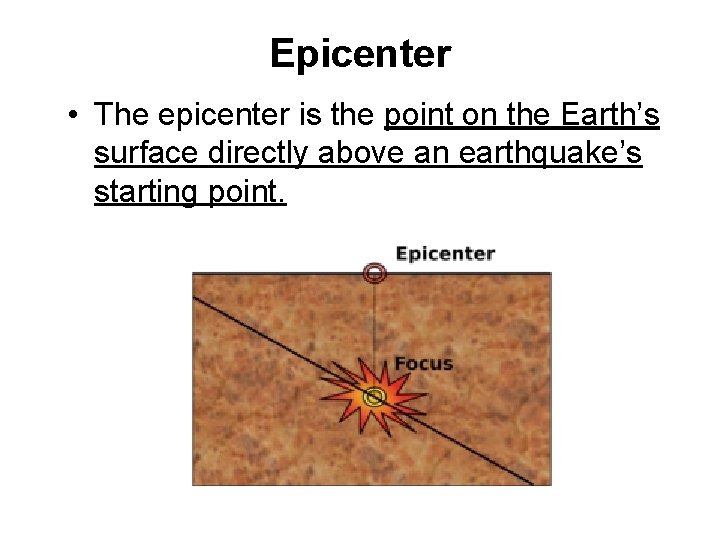 Epicenter • The epicenter is the point on the Earth’s surface directly above an
