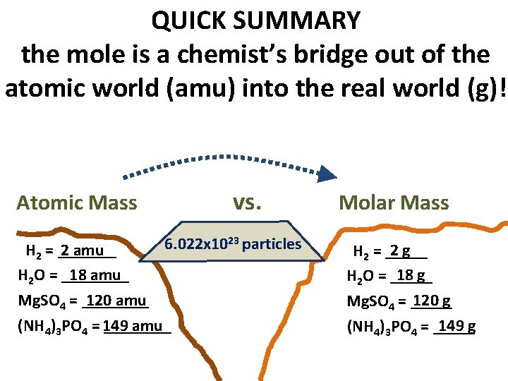 QUICK SUMMARY the mole is a chemist’s bridge out of the atomic world (amu)