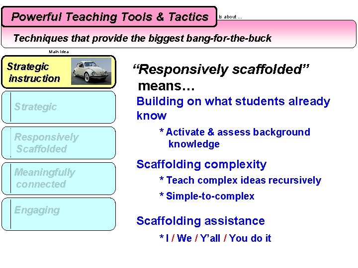 Powerful Teaching Tools & Tactics Is about … Techniques that provide the biggest bang-for-the-buck Powerful Teaching Tools & Tactics Is about … Techniques that provide the biggest bang-for-the-buck