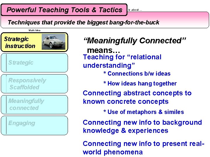 Powerful Teaching Tools & Tactics Is about … Techniques that provide the biggest bang-for-the-buck Powerful Teaching Tools & Tactics Is about … Techniques that provide the biggest bang-for-the-buck