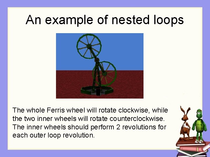 An example of nested loops The whole Ferris wheel will rotate clockwise, while the