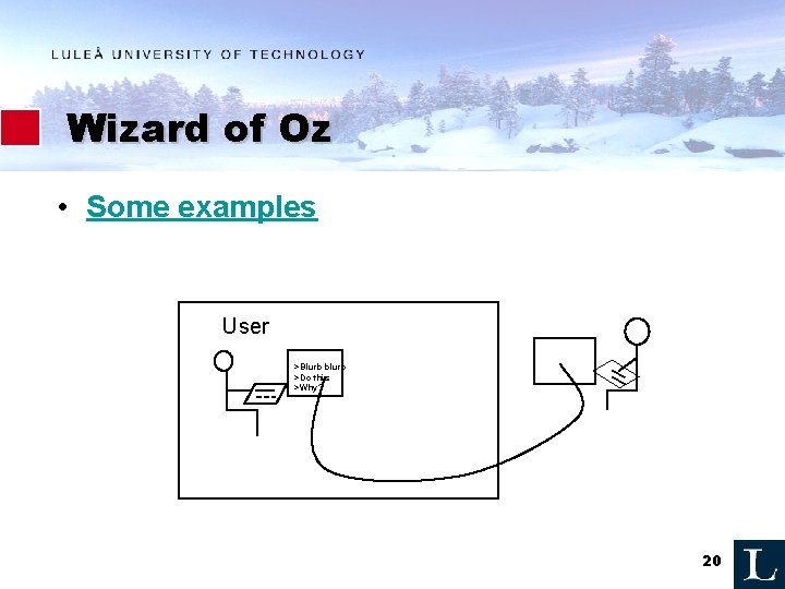 Wizard of Oz • Some examples User >Blurb blurb >Do this >Why? 20 Wizard of Oz • Some examples User >Blurb blurb >Do this >Why? 20