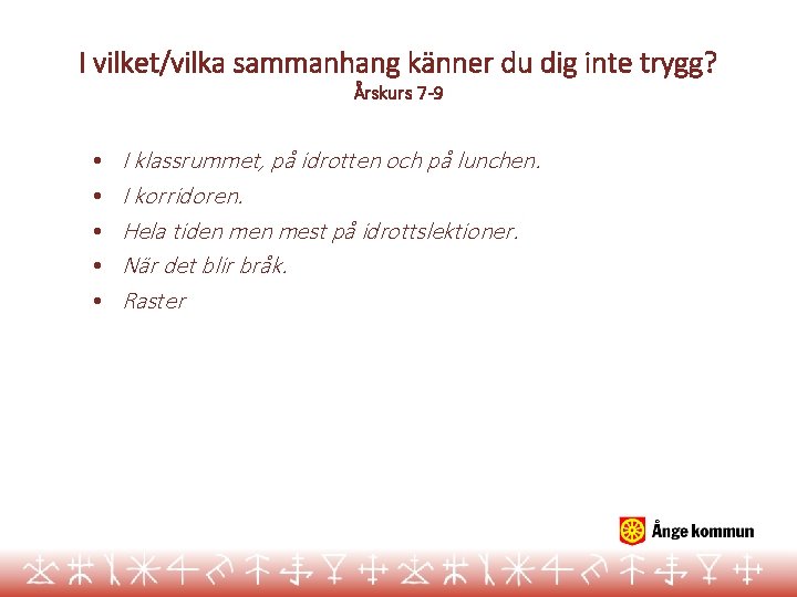 I vilket/vilka sammanhang känner du dig inte trygg? Årskurs 7 -9 • • •