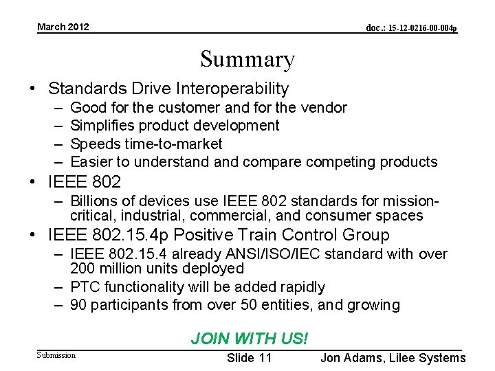 March 2012 doc. : 15 -12 -0216 -00 -004 p Summary • Standards Drive
