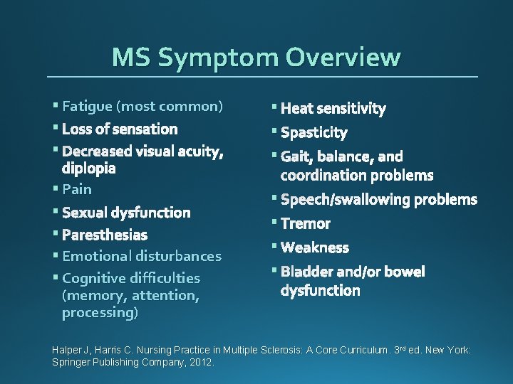 Symptomatic Management of MS Team Based Approach Invisible