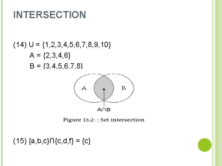 INTERSECTION (14) U = {1, 2, 3, 4, 5, 6, 7, 8, 9, 10}