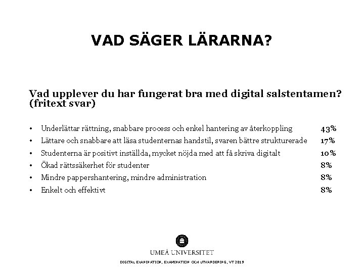 VAD SÄGER LÄRARNA? Vad upplever du har fungerat bra med digital salstentamen? (fritext svar)