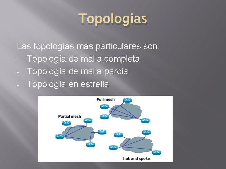 Topologias Las topologías mas particulares son: - Topología de malla completa - Topología de