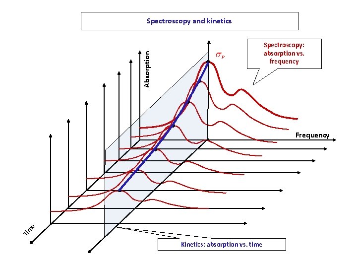 Spectroscopy and kinetics Absorption Spectroscopy: absorption vs. frequency Tim e Frequency Kinetics: absorption vs.