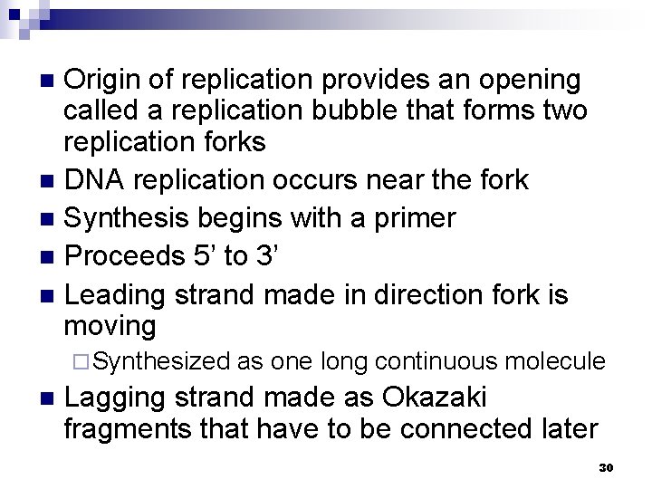 Origin of replication provides an opening called a replication bubble that forms two replication
