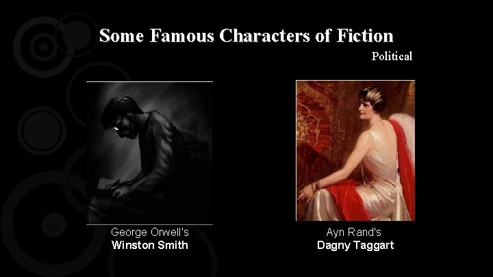 Some Famous Characters of Fiction Political George Orwell's Winston Smith Ayn Rand's Dagny Taggart