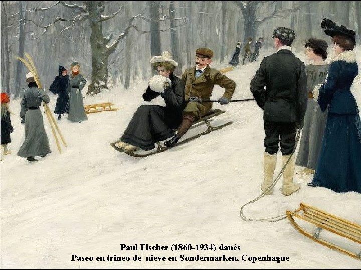 Paul Fischer (1860 -1934) danés Paseo en trineo de nieve en Sondermarken, Copenhague 