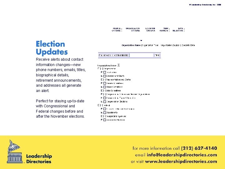 © Leadership Directories, Inc. 2008 Receive alerts about contact information changes—new phone numbers, emails,