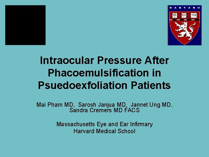 Intraocular Pressure After Phacoemulsification in Psuedoexfoliation Patients Mai Pham MD, Sarosh Janjua MD, Jannet