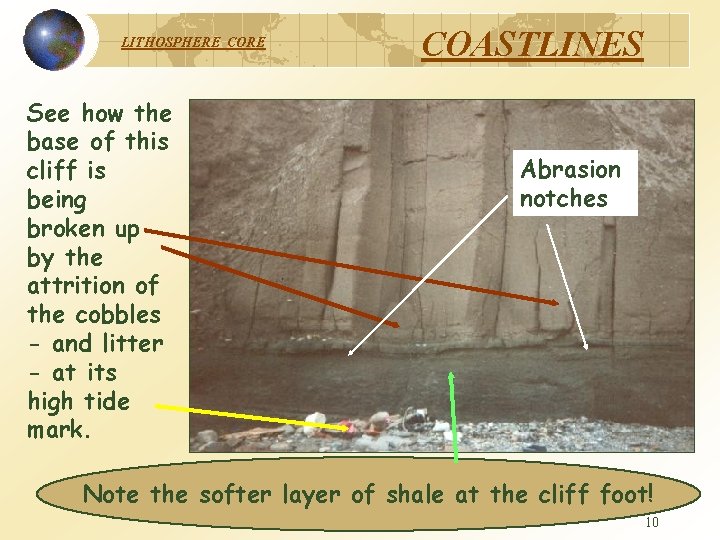 LITHOSPHERE CORE See how the base of this cliff is being broken up by