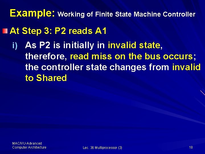 Example: Working of Finite State Machine Controller At Step 3: P 2 reads A