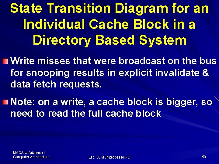 State Transition Diagram for an Individual Cache Block in a Directory Based System Write