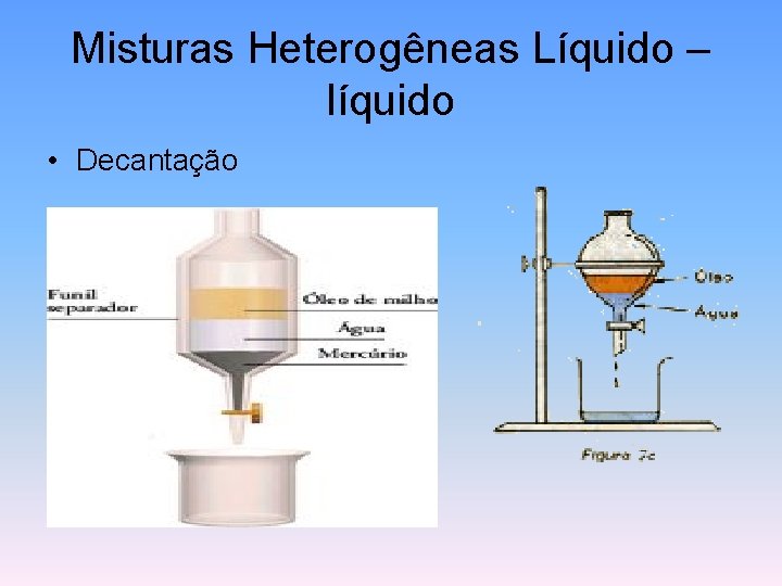 Misturas Heterogêneas Líquido – líquido • Decantação 