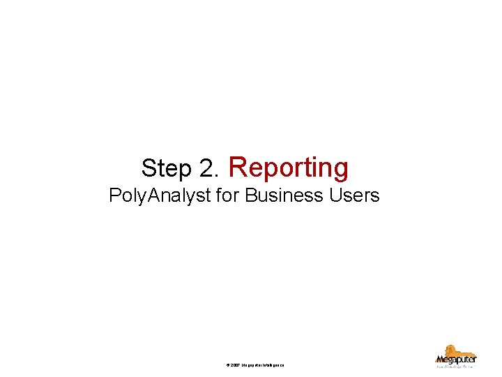 Step 2. Reporting Poly. Analyst for Business Users © 2007 Megaputer Intelligence 