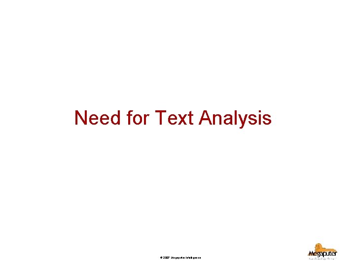 Need for Text Analysis © 2007 Megaputer Intelligence 
