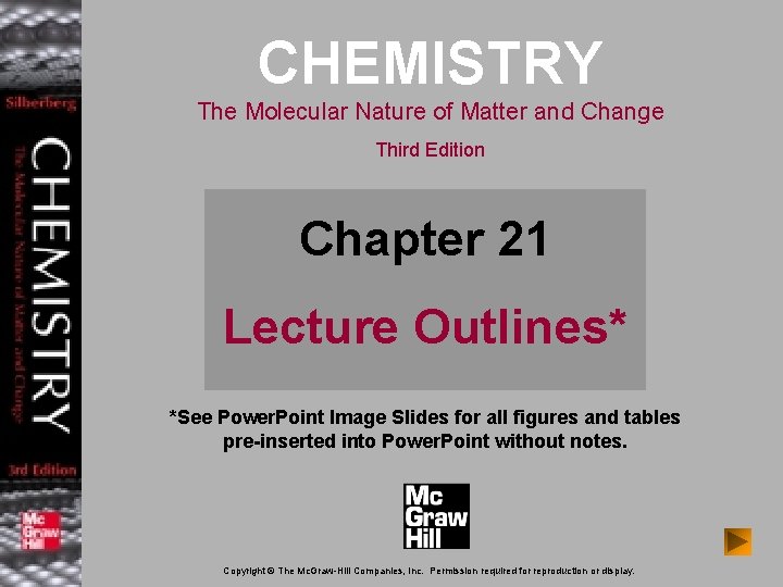 CHEMISTRY The Molecular Nature of Matter and Change Third Edition Chapter 21 Lecture Outlines*
