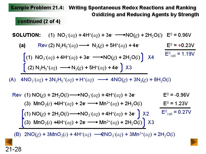 Sample Problem 21. 4: Writing Spontaneous Redox Reactions and Ranking Oxidizing and Reducing Agents