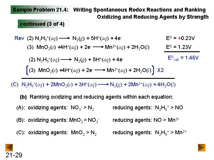 Sample Problem 21. 4: Writing Spontaneous Redox Reactions and Ranking Oxidizing and Reducing Agents
