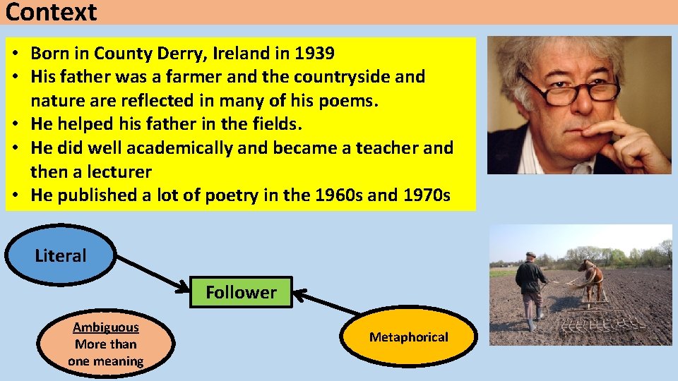 Context • Born in County Derry, Ireland in 1939 • His father was a