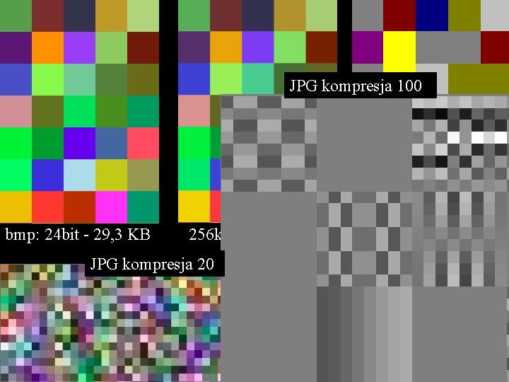 JPG kompresja 100 bmp: 24 bit - 29, 3 KB 256 kolor – 10,