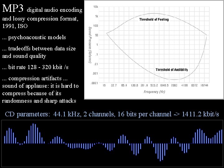 MP 3 digital audio encoding and lossy compression format, 1991, ISO. . . psychoacoustic