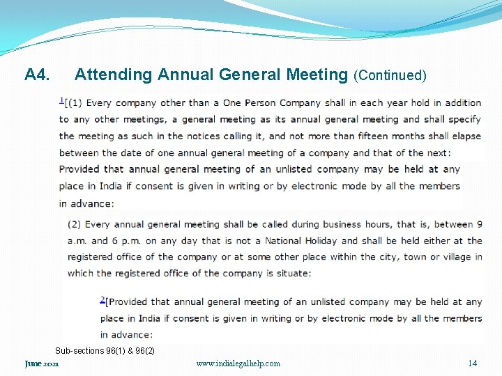 A 4. Attending Annual General Meeting (Continued) Sub-sections 96(1) & 96(2) June 2021 www.