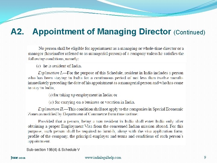 A 2. Appointment of Managing Director (Continued) Sub-section 196(4) & Schedule V June 2021