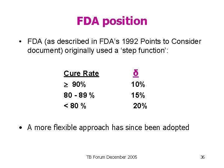 FDA position • FDA (as described in FDA’s 1992 Points to Consider document) originally