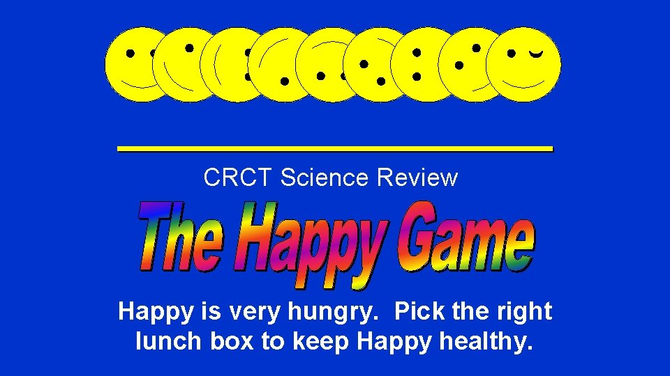 CRCT Science Review Happy Game Happy is very hungry. Pick the right lunch box