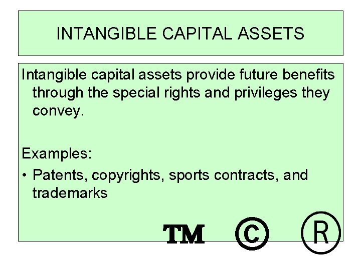 INTANGIBLE CAPITAL ASSETS Intangible capital assets provide future benefits through the special rights and