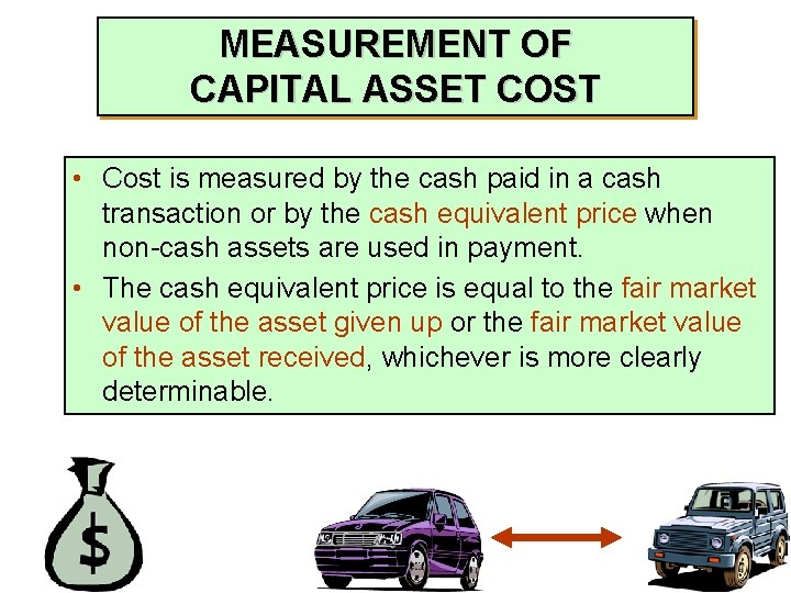 MEASUREMENT OF CAPITAL ASSET COST • Cost is measured by the cash paid in