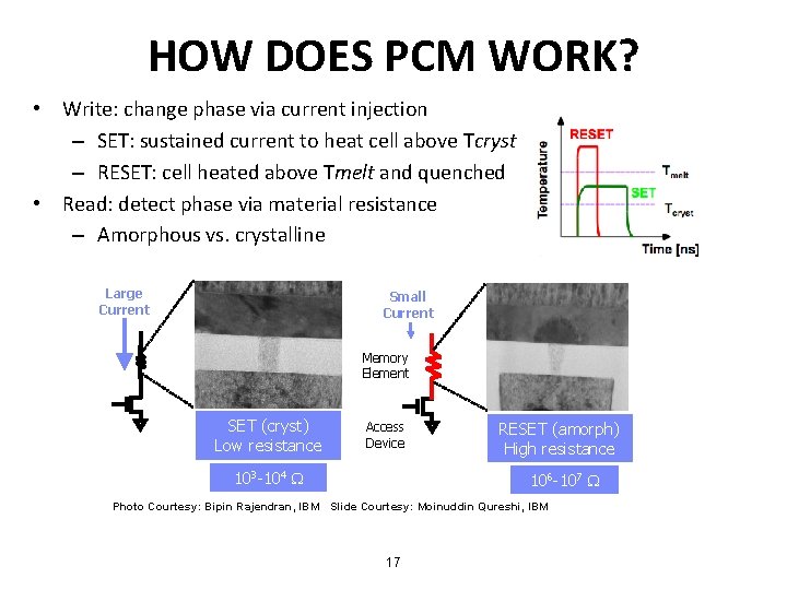 HOW DOES PCM WORK? • Write: change phase via current injection – SET: sustained