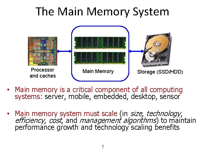 The Main Memory System Processor and caches Main Memory Storage (SSD/HDD) • Main memory