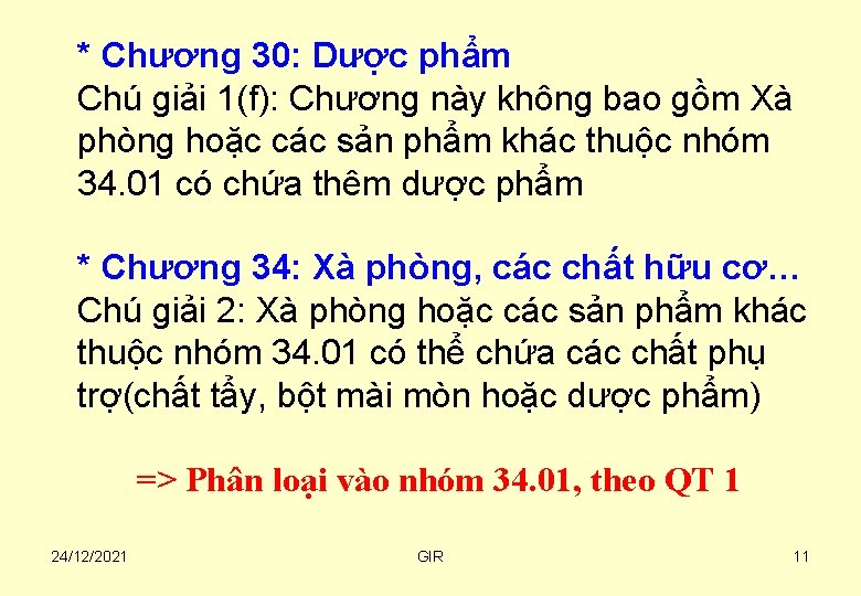 * Chương 30: Dược phẩm Chú giải 1(f): Chương này không bao gồm Xà