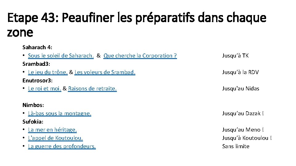 Etape 43: Peaufiner les préparatifs dans chaque zone Saharach 4: • Sous le soleil