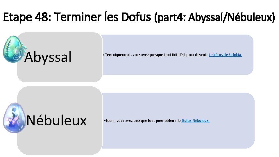 Etape 48: Terminer les Dofus (part 4: Abyssal/Nébuleux) Abyssal Nébuleux • Techniquement, vous avez
