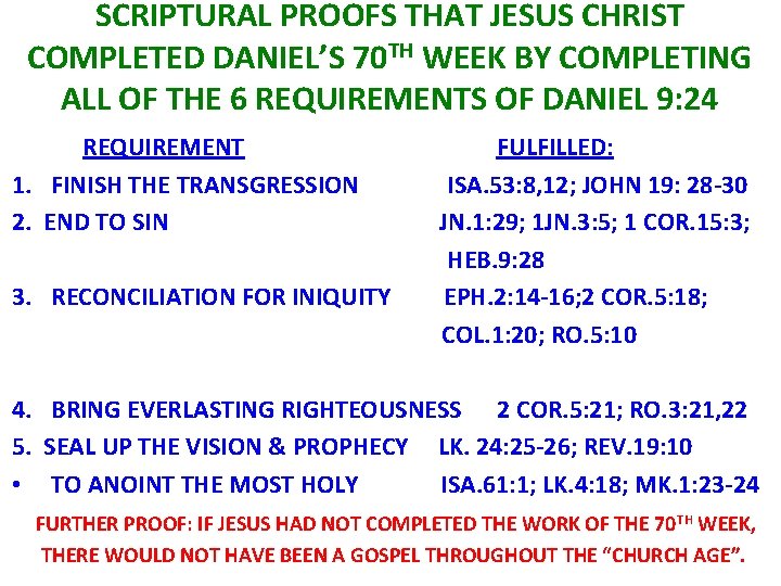 SCRIPTURAL PROOFS THAT JESUS CHRIST COMPLETED DANIEL’S 70 TH WEEK BY COMPLETING ALL OF