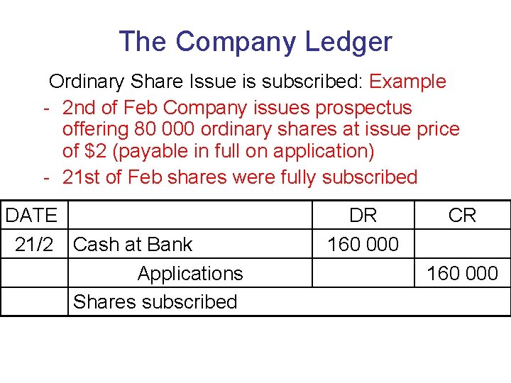 The Company Ledger Ordinary Share Issue is subscribed: Example - 2 nd of Feb