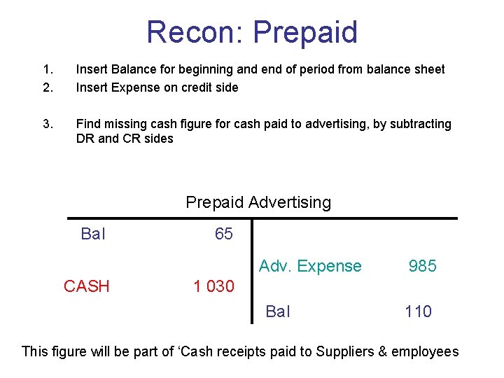 Recon: Prepaid 1. 2. Insert Balance for beginning and end of period from balance